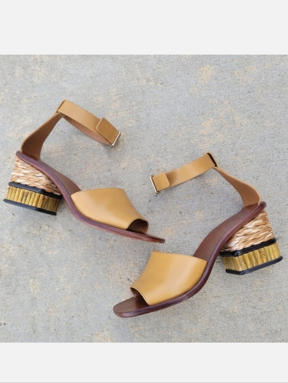 Chloé Laia Ankle Strap Heel Sandal Leather Bamboo EU 37 US 7